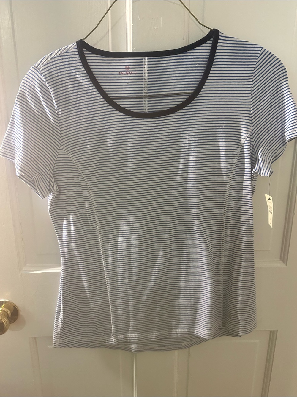 T by Talbots Blue and White Stripe Scoop Neck Tee